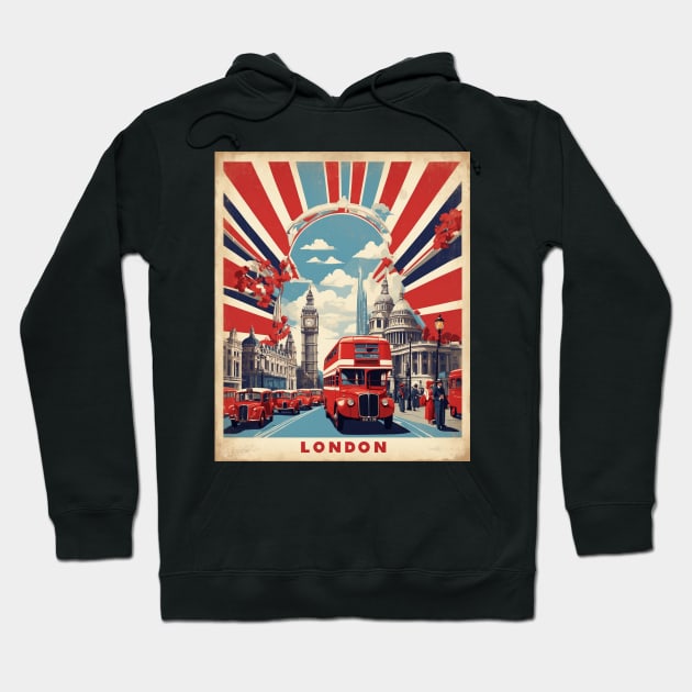 London England Double Decker Bus Vintage Travel Tourism Hoodie by TravelersGems